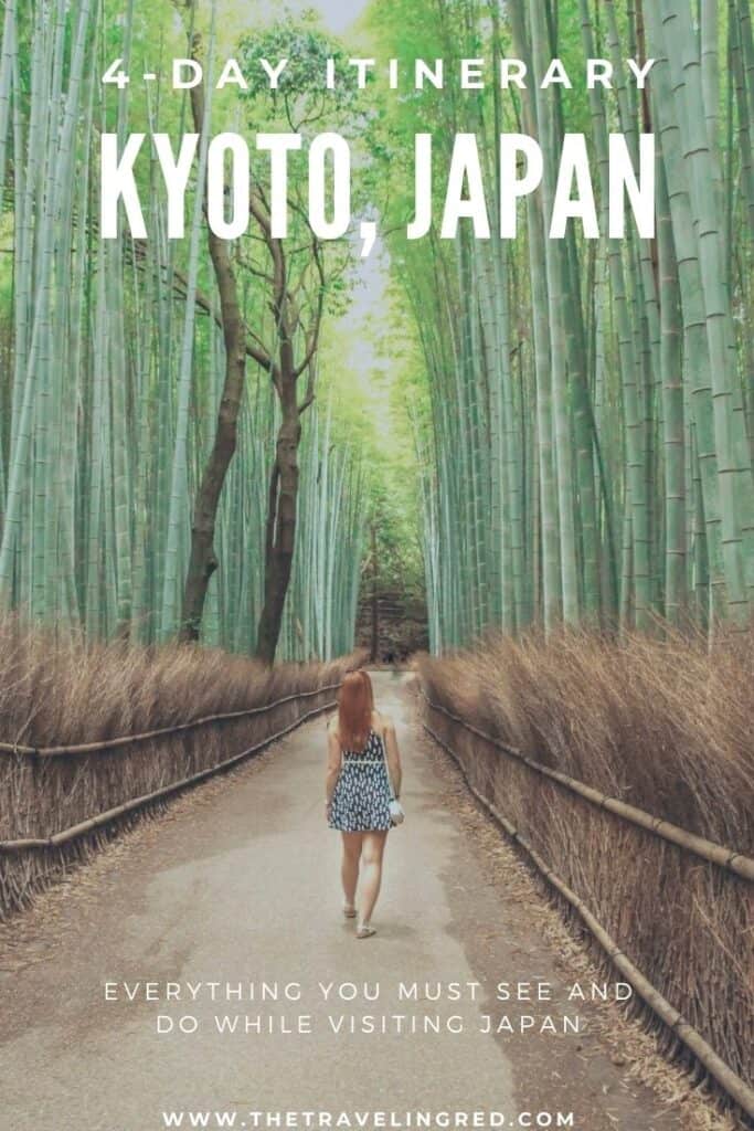 4 Day Itinerary for Kyoto Japan | Everything to see and do near Kyoto | Ritz Carlton | Kiyomizu-dera Temple | Sushi Mizuki | Arashiyama Bamboo Forest | Kinkaku-ju | Golden Pavilion | Ryoan-ji | Zen Rock Garden | Menbakaichidai | Fire Ramen | Nijo Castle | Daigo-ji | Pagoda | Bentendo Hall | Dion District | Geisha | Heian-jingu Shrine | Sanjusangendo | Fushimi Inari Shrine |  Nara Deer Park | Sake Tour | Hiroshima | Miyajima #kyoto #japan #arashiyama #bambooforest #arashiyamabambooforest #Sake #temples
