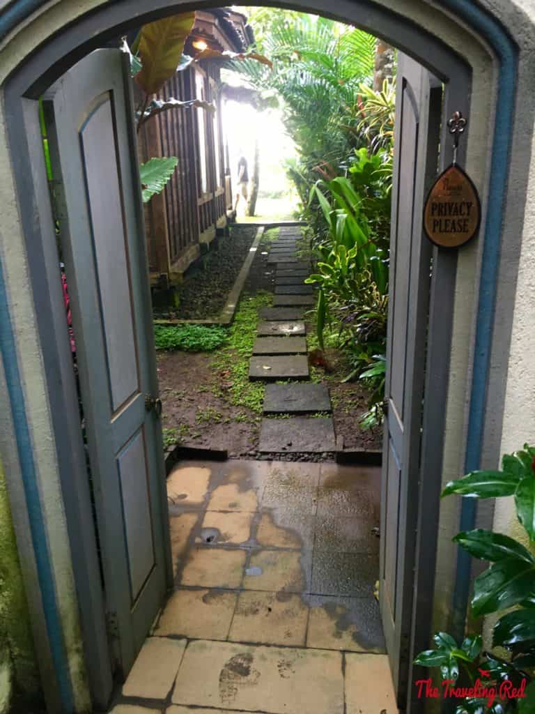 Entrance to our private cottage at Plataran Hotel in Java, Indonesia. The most beautiful hotel on the island. Our private cottage with a private pool, overlooking the mountain. It's the perfect hotel to stay in for your visit to Borobudur Temple at sunrise.  | Indonesia | Java | Plataran Hotel | Sunrise Tour | Borobudur Temple 