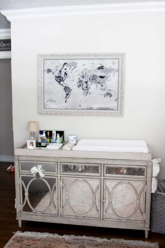 You Are Our Greatest Adventure Custom Map & Restoration Hardware Baby dresser - Pink & White Rustic Chic Baby Nursery