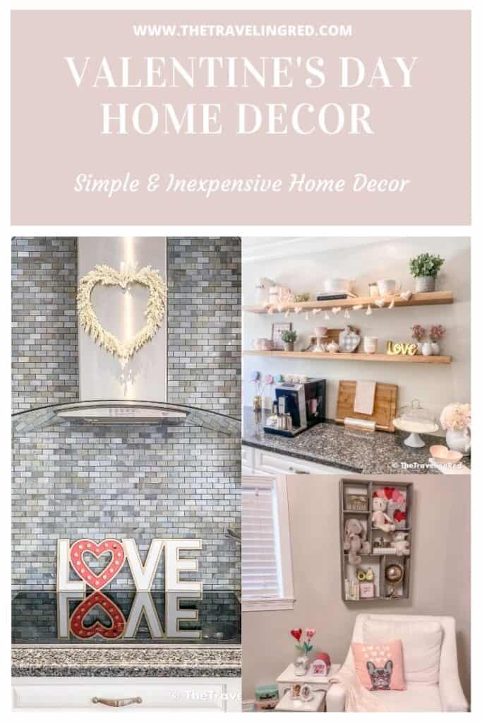 Easy Peasy Valentine's Day Home Decor for your kitchen, kids room, dining table decor, kitchen shelves styling & even a kids outdoor playhouse #valentinesday #valentinesdaydecor #homedecor #tabledecor #valentinesdayhomedecor