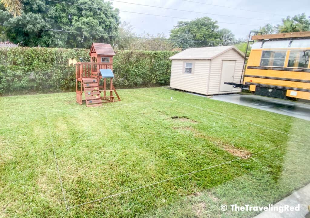 How to build a custom backyard playground with rubber mulch. Step 1 is to mark off the space you plan to use and make sure it's big enough for the swingset, playhouse, sandbox or any other outdoor toys you plan to include. Perfect little outdoor play space for your kids to enjoy playing outside.
