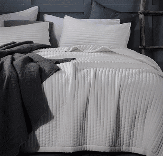 Clickable link to the perfect off white bedding for well under $100. It comes in all sizes and several colors. It includes the shams and has the best material. it is so comfortable and the perfect tone of white. No yellow tones or bright white, just that soft ivory.
