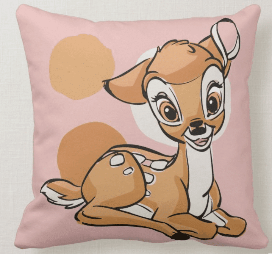 Clickable link to a pink Bambi pillow perfect for any Bambi inspired room.