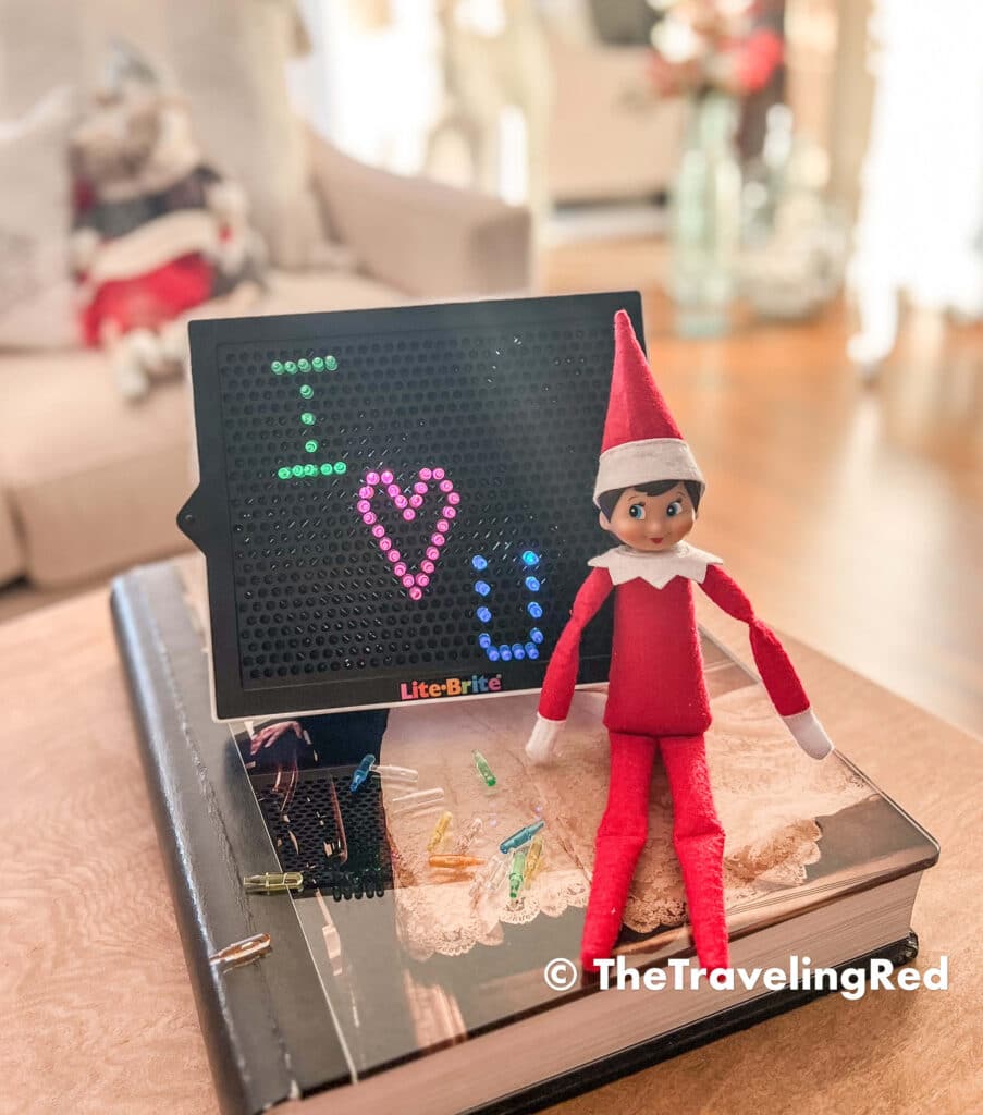 Naughty Elf on the shelf borrowed her light brite to leave a fun message. Fun and easy elf on the shelf ideas for a naughty elf that are quick and easy using things you have at home.