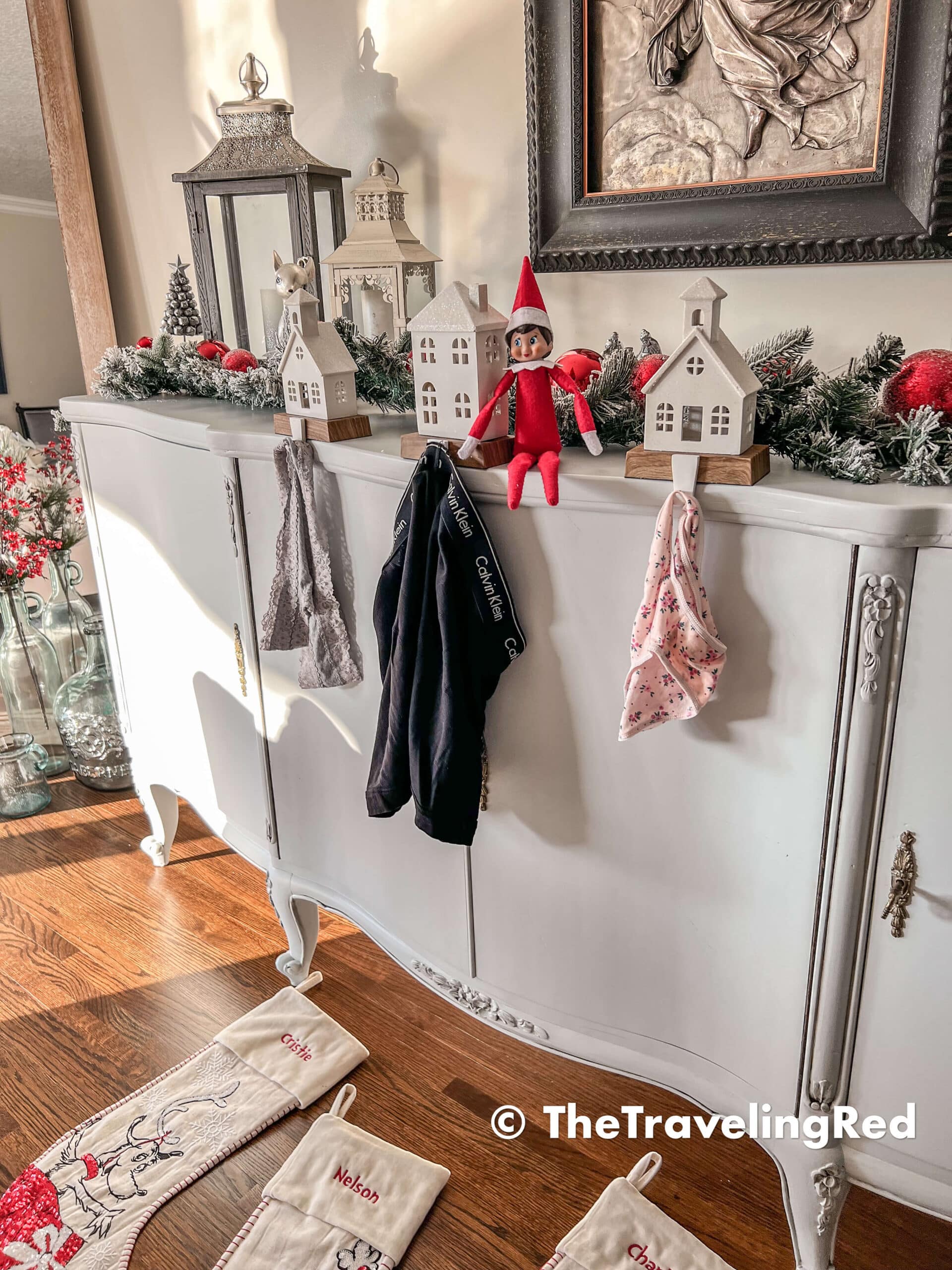 Naughty Elf on the shelf changed our stocking to each of our underpants. Undies, panties, underwear are always the funniest. Fun and easy elf on the shelf ideas for a naughty elf that are quick and easy using things you have at home.