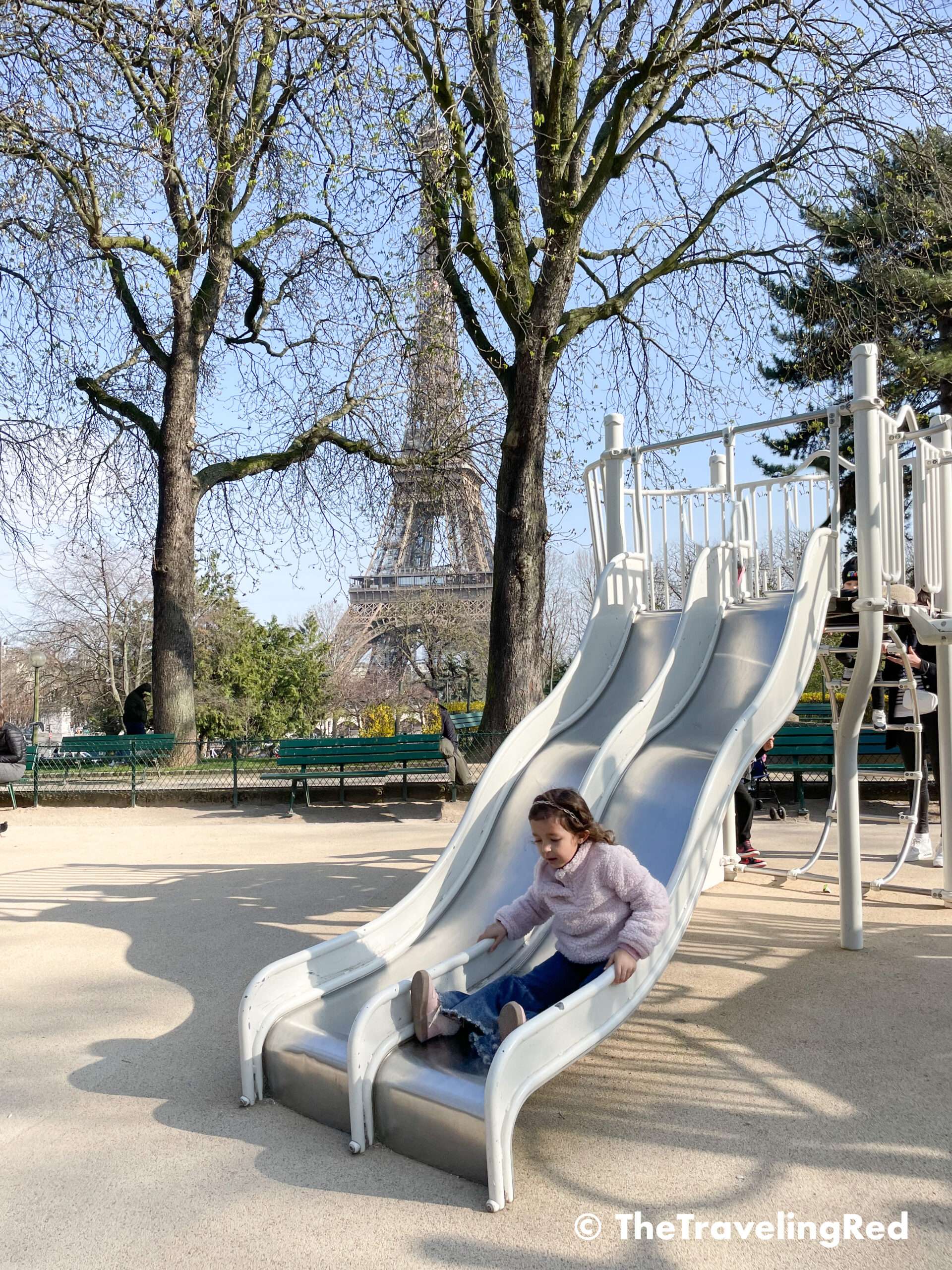 Playground in Trocadero Gardens. Such a fun playground with a beautiful view of the Eiffel Tower. Children's playground inside Jardins du Trocadero. Things to do in and around Paris France with kids.