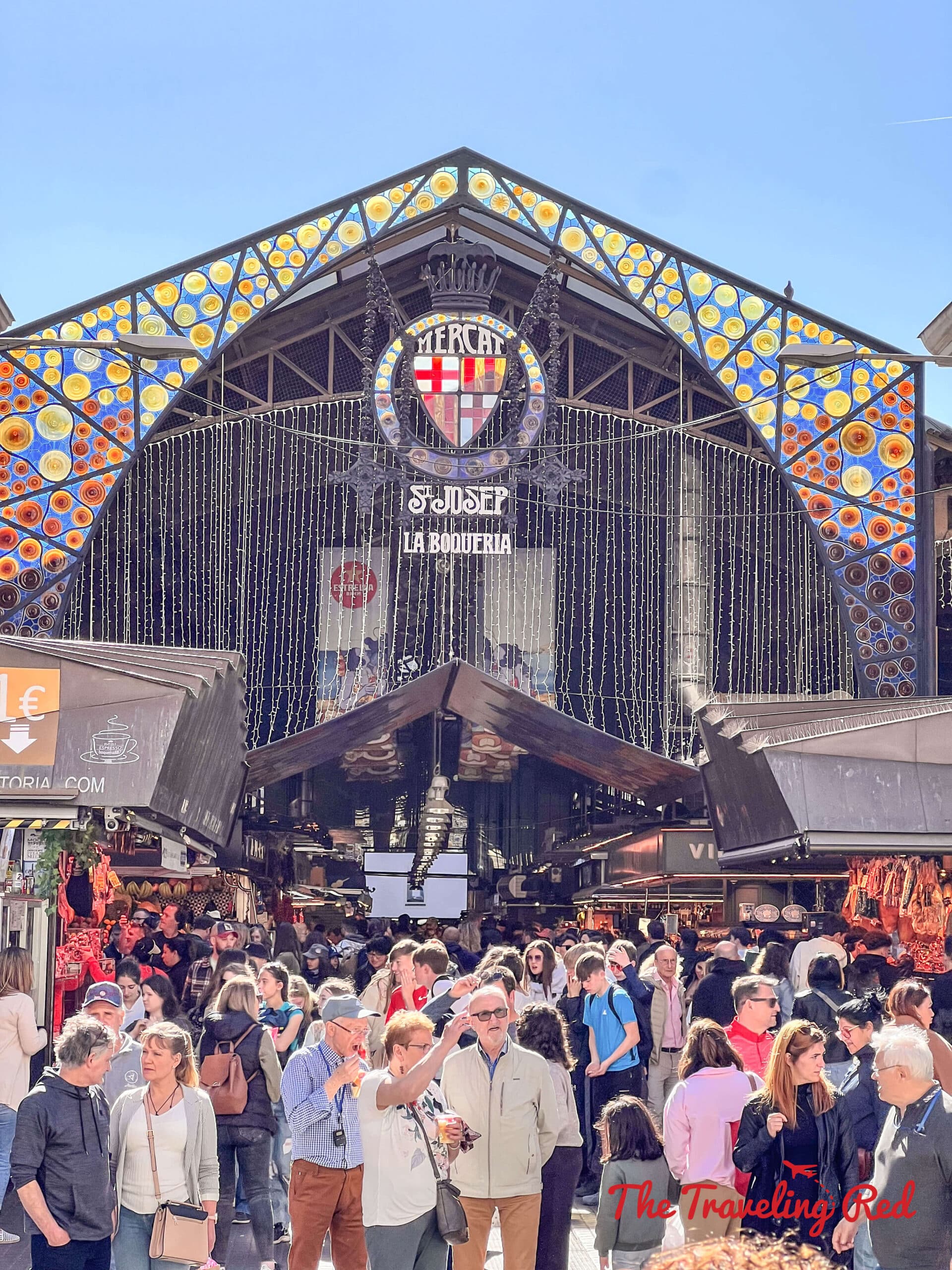 Visiting La Boqueria in Barcelona, Spain. One of the most popular things to do in Barcelona. Here's our full 7 day barcelona itinerary. Everything you need to know for one week in Barcelona, Spain. By The Traveling Red