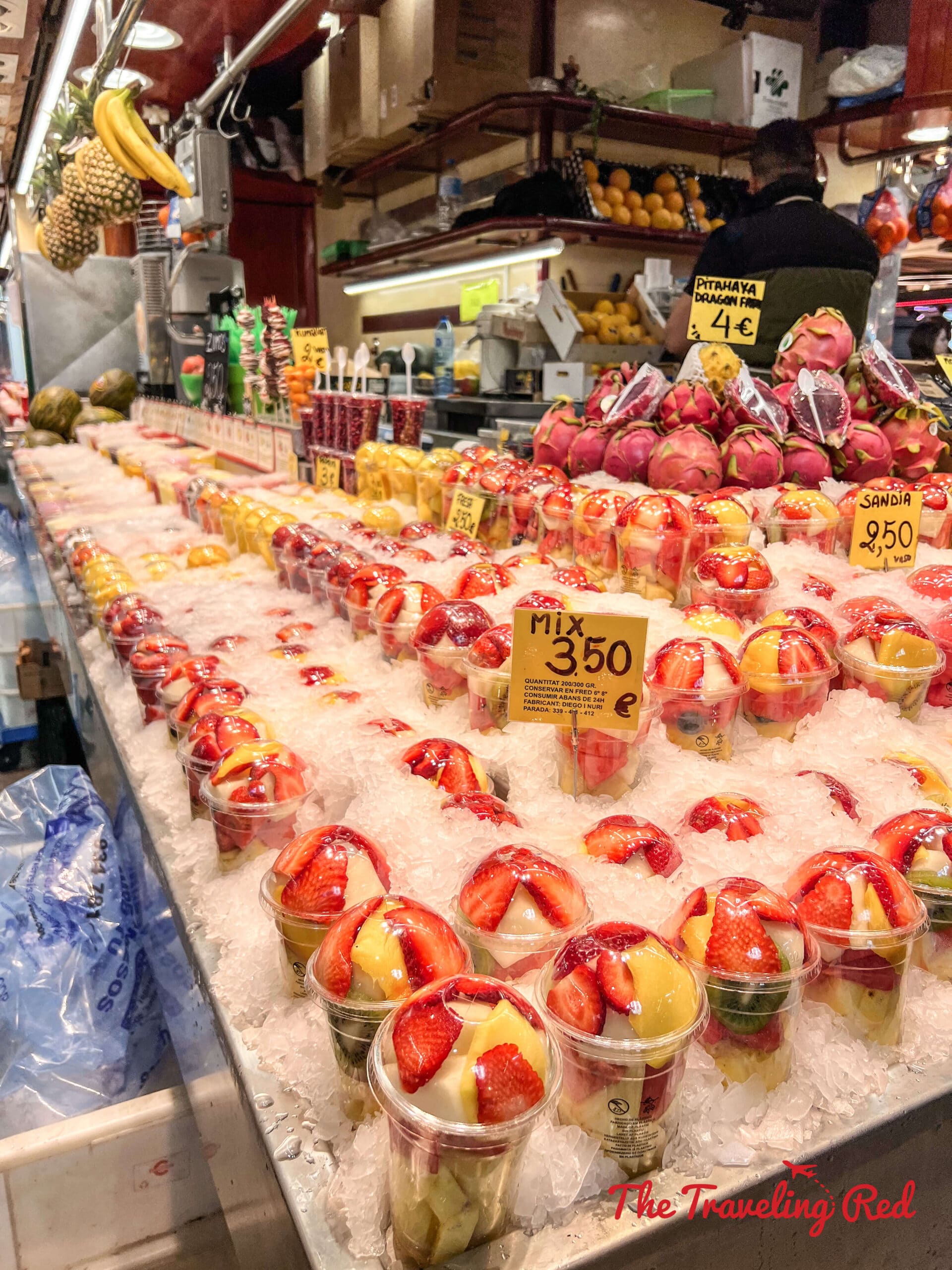 Visiting La Boqueria in Barcelona, Spain. One of the most popular things to do in Barcelona. Here's our full 7 day barcelona itinerary. Everything you need to know for one week in Barcelona, Spain. By The Traveling Red