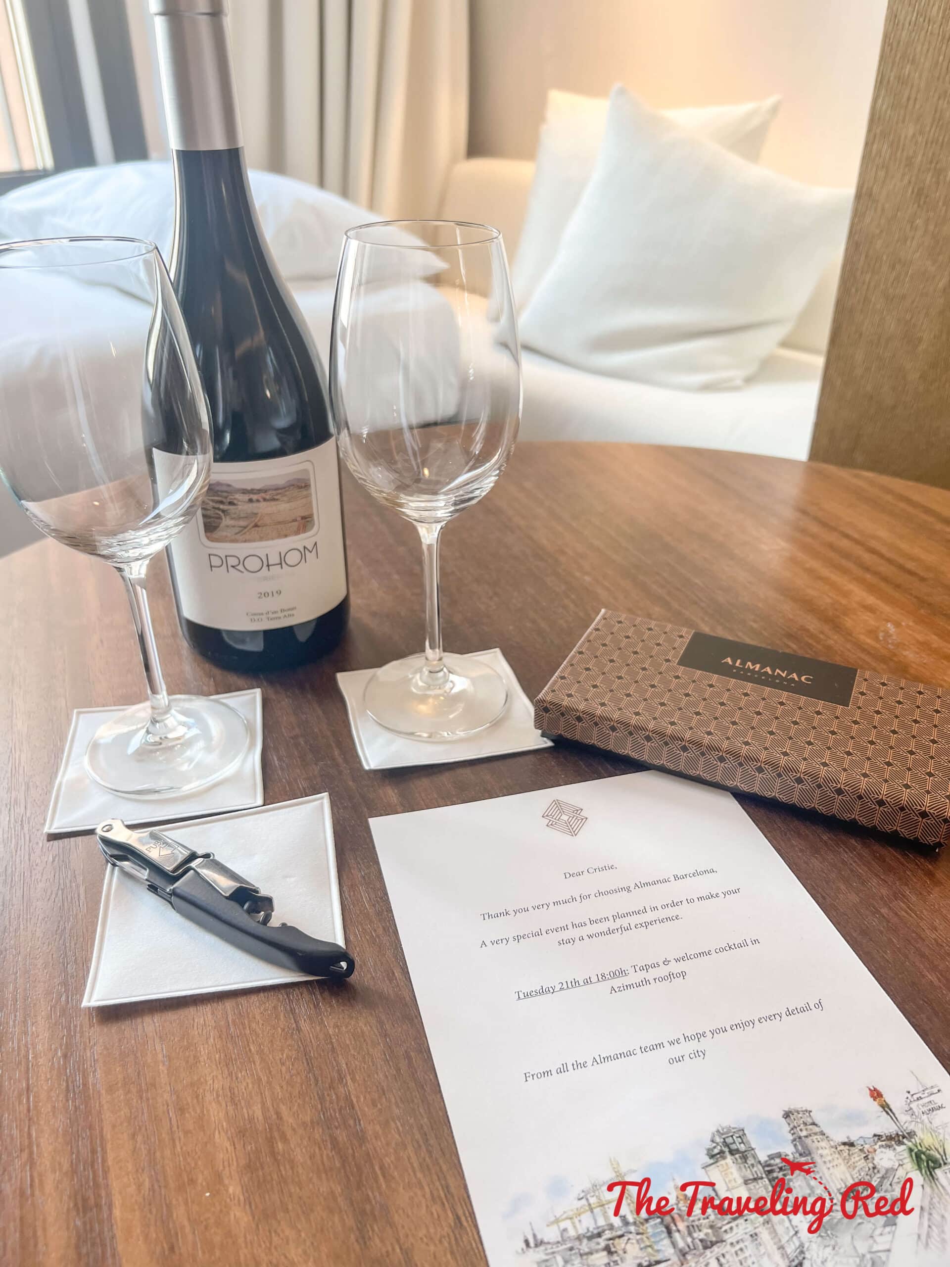 Our room at the Almanac Hotel in Barcelona. This modern hotel on Passeig de Grà cia is perfectly located and has the nicest staff. They even left us all these goodies in our room upon arrival. Here's our full 7 day barcelona itinerary. Everything you need to know for one week in Barcelona, Spain. By The Traveling Red