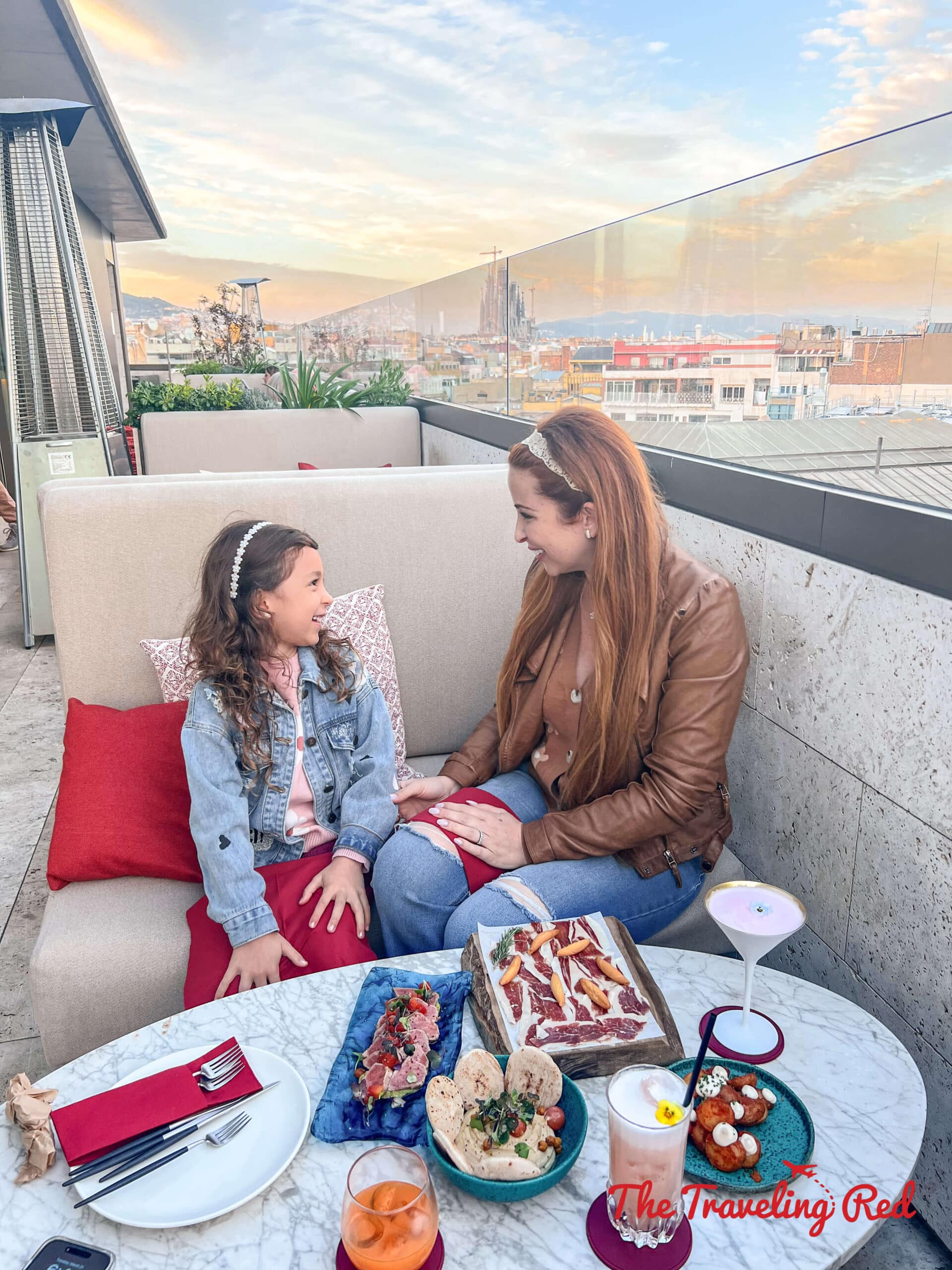Tapas and cocktails at the Azimuth rooftop bar at the Almanac Barcelona hotel. Kid friendly and beautiful views over the city. Here's our full 7 day barcelona itinerary. Everything you need to know for one week in Barcelona, Spain. By The Traveling Red