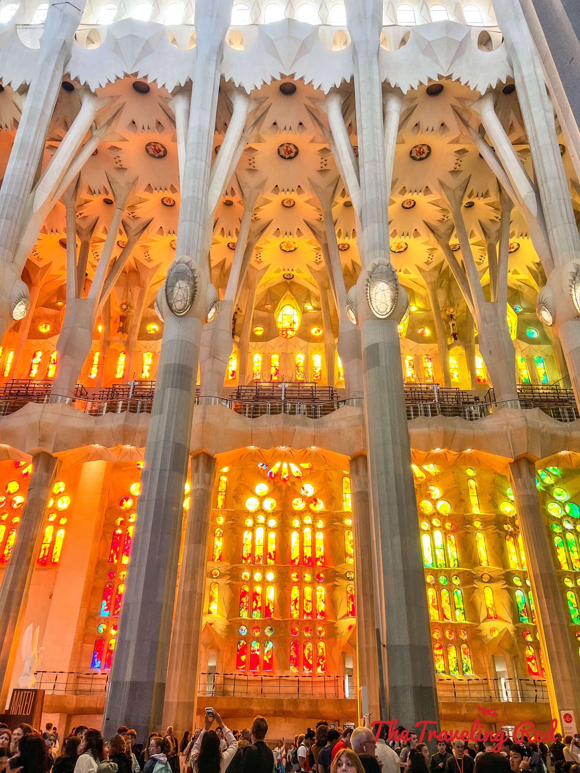 Inside the Sagrada Familia, the famous Basilica in Barcelona, Spain by Antoni Gaudi. Here's our full 7 day barcelona itinerary. Everything you need to know for one week in Barcelona, Spain. By The Traveling Red