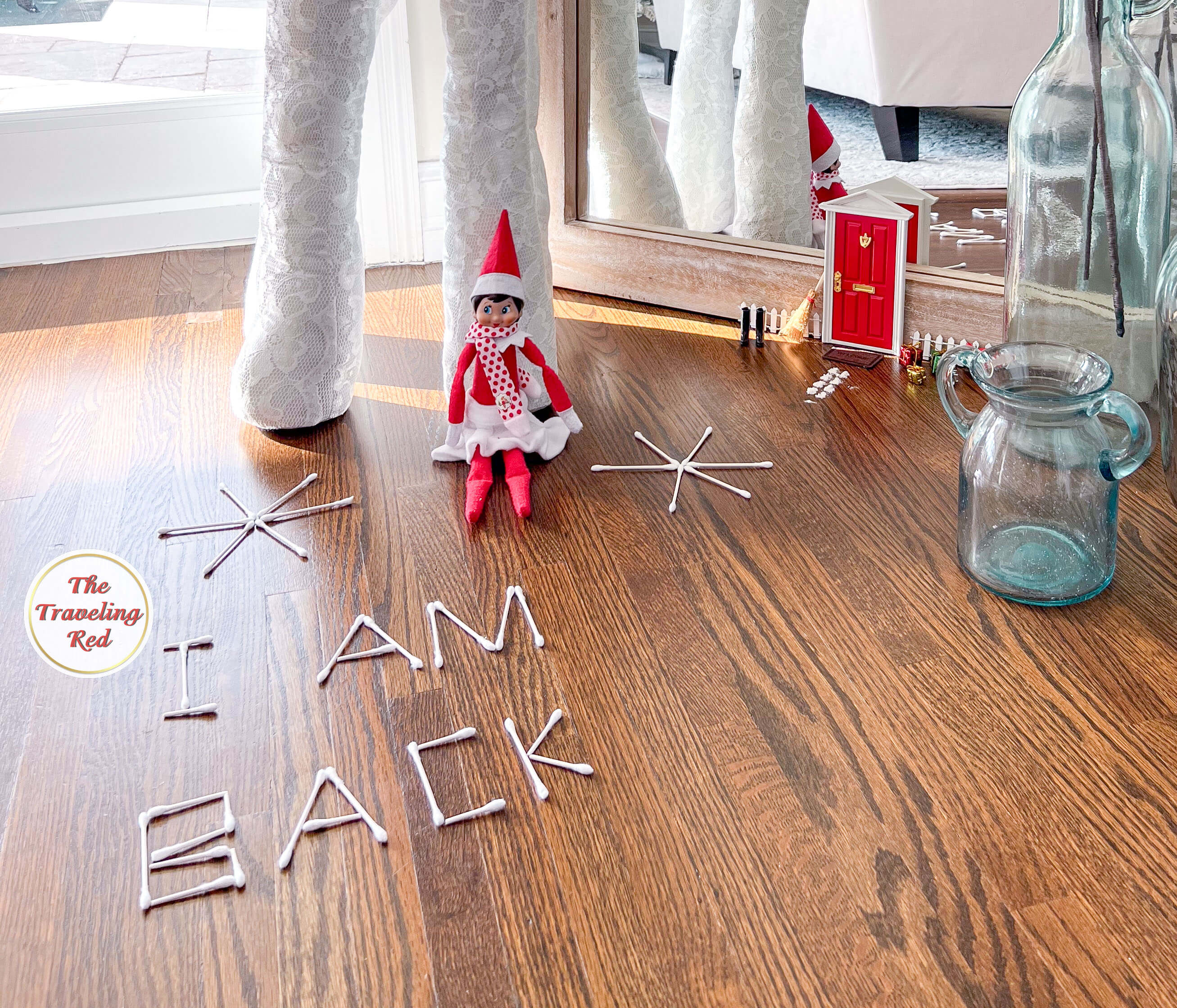 Elf on the Shelf Ideas: Elf made snowflakes and wrote a note saying I am back using cotton swabs, Q tips. Over 100 easy and quick elf on the shelf ideas that are fun. By The Traveling Red